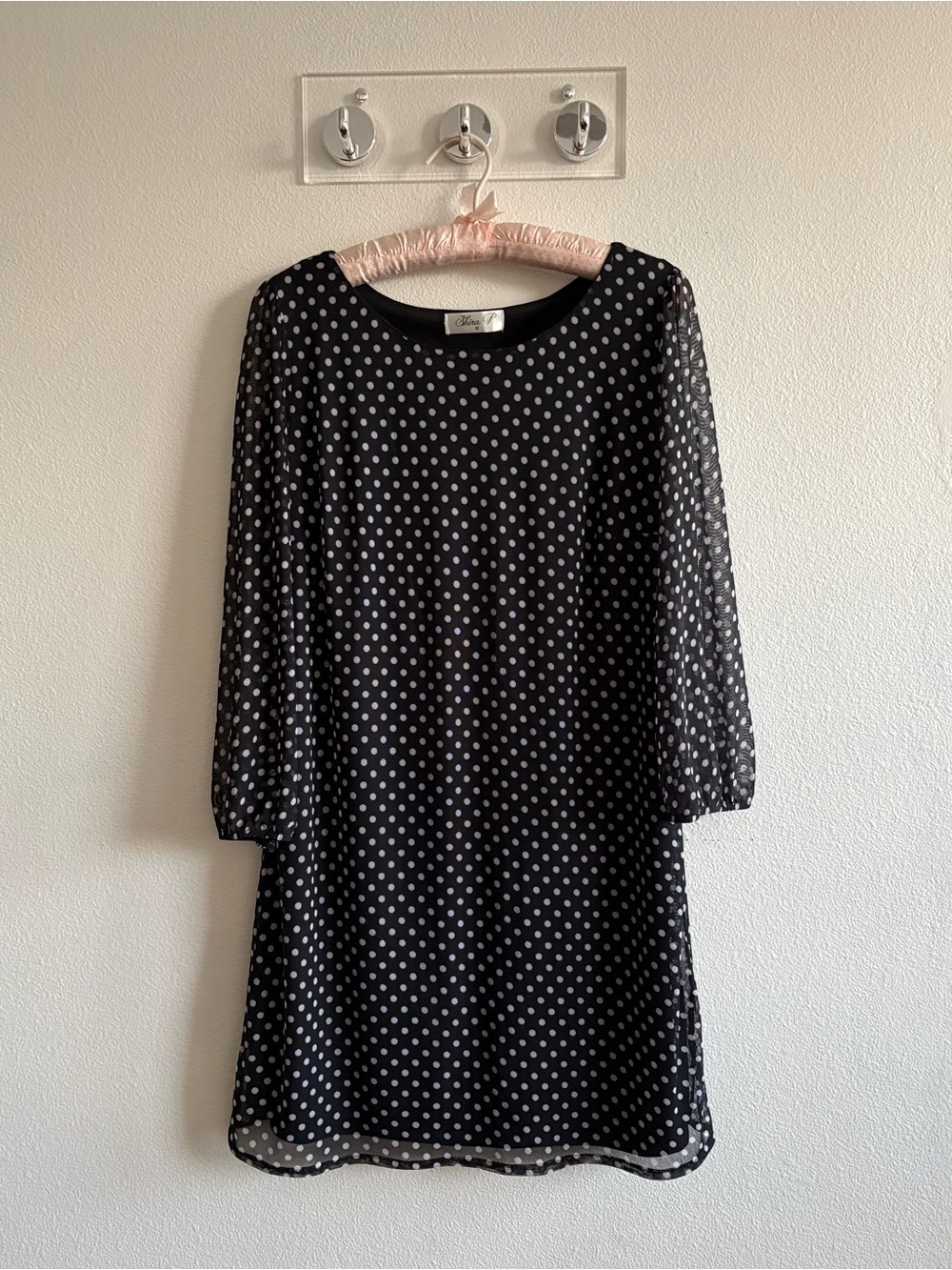 Black and White Polka Dot Shift Dress, Women’s Medium